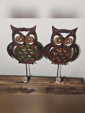 Set of 2 Rustic Metal Owl Wall Hooks Farmhouse Cabin Decor Key Towel Hangers